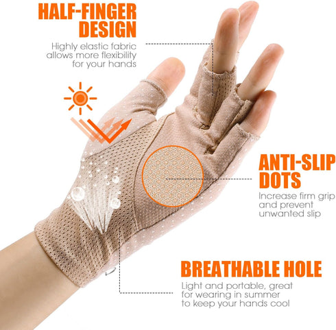 VOSAREA Women Sunscreen Fingerless Gloves UV Protection Half Finger Gloves Outdoor Gloves for Cycling Driving Riding Fishing Golfing Outdoor Activ...