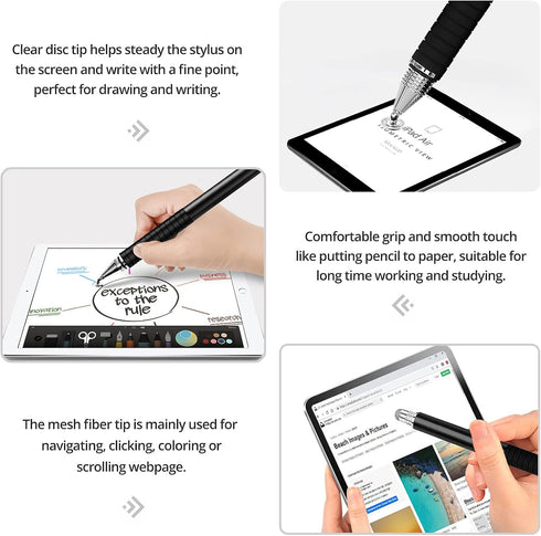 Capacitive Stylus Pen (4 Pack), Universal Stylist Pens 2 in 1 Precision Series Fine Point Disc Touch Screen for iPhone/iPad/Android/Tablet and All...