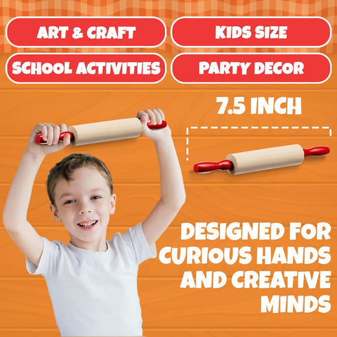Mini Rolling Pin 7.5 Inch (6 Pack) Kids Rolling Pin Set for Play Dough Accessories Small Pin for Dough - Wooden Rolling Pins For Baking With Handl...