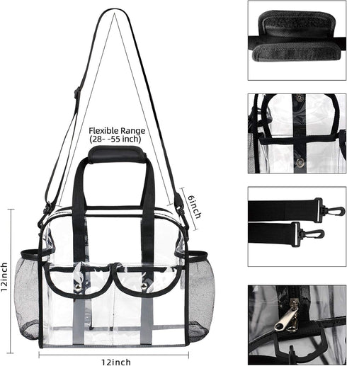 MOFASVIGI Clear Bag Stadium Approved Transparent Waterproof Clear Tote Bags for Work, Sports Games, Concerts,Travel-12 x12 x6...