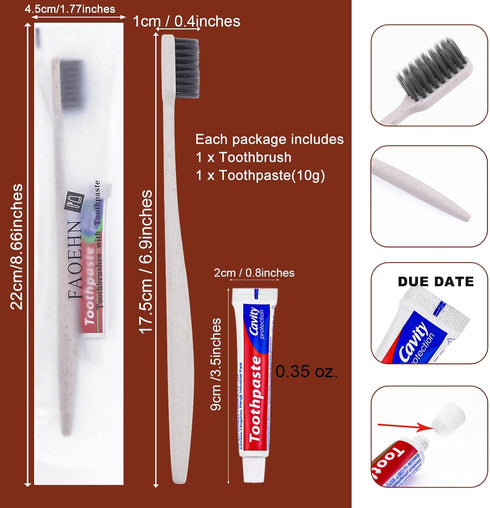 Disposable Toothbrushes with Toothpaste Pack of 60,Straw Apricot Toothbrush in bulk with 10g Toothpaste Individually Wrapped Disposable Travel Too...