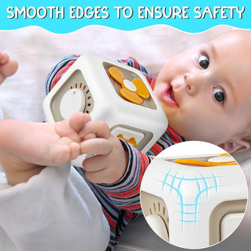 Ponpon Busy Cube for Toddlers, 6 in 1 Activity Cube for Children, Travel Toys for Toddlers for Fine Motor Skill Learning, Educational Birthday Gif...
