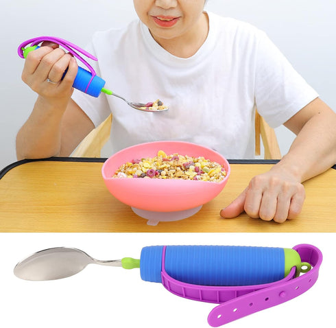 Elderly Eating Spoon, Elderly Auxiliary Spoon 360° Flexible Rotation Head Practical Disabled Eating Aid Spoon Swivel Spoon Handicap Tableware Adap...