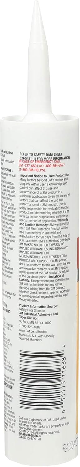 3M Fire Barrier Sealant CP 25WB+ - for Commercial, Industrial and Residential Applications - Cartridge, 10.1 fluid ounces - Red...