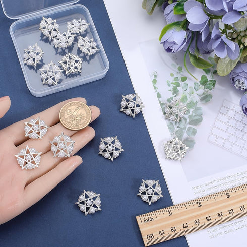 GORGECRAFT 16Pcs Rhinestone Star Buttons Flower&Star Shaped Crystal Buttons Silver Alloy Shank Button Replacement Decorative Buttons for Crafts Sw...