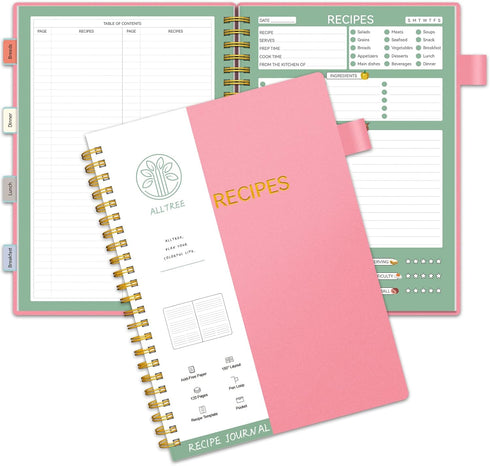 Recipe Book to Write in Your Own Recipes, Sprial Personal Blank Recipe Book, ALLTREE Blank Recipe Notebook with 15 Tabs for Family Cooking Lover, ...