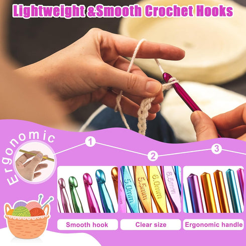Katech 2mm/Size B Crochet Hook Set, Aluminum Crochet Hooks Knitting Needles for Beginners Crocheting Craft Yarn, Crochet Hook Great for Group Croc...
