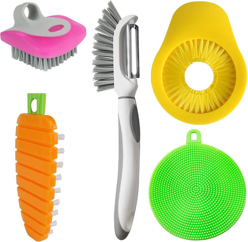 Openfly Flexible Vegetable Brush Fruit and Vegetable Brushes, Vegetable/Fruit Peeler with Brush Bendable Fruit Brush Scrubber for Food Veggies Car...