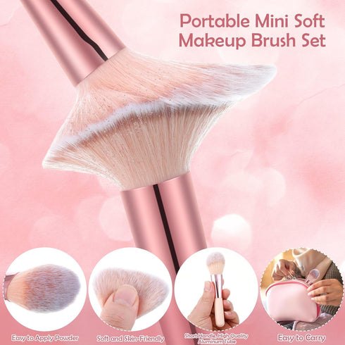 14 Pcs Small Travel Makeup Brush Set Portable Pink Make up Brushes with Case,5 Pcs Makeup Sponge,Valentine's Day Gift,Mother's Day Gift for Founda...
