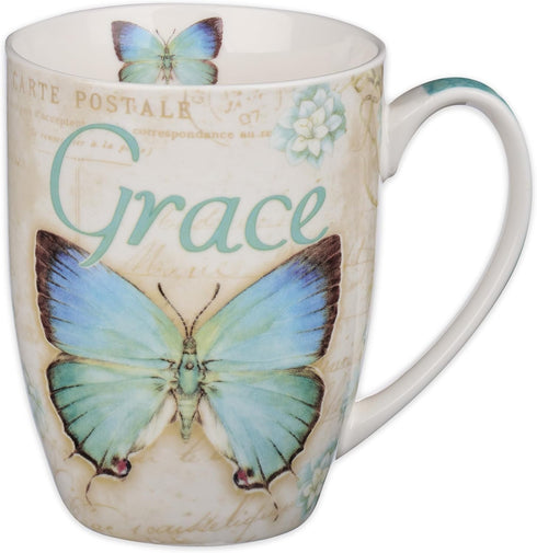 Christian Art Gifts Botanic Blue Butterfly Ceramic Coffee Mug – Inspirational Coffee Cup for Women & Men 12 oz. Lead-free Microwave and Dishwasher...