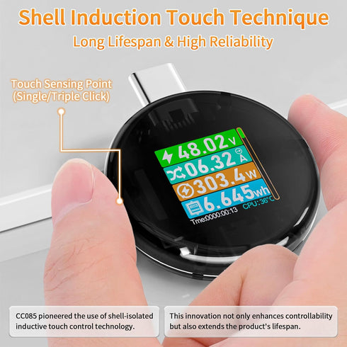 USB C Power Meter USB C Tester, USB Multimeter 4.5-50V 0-6A Touch Control Voltage Current Capacity Amp Volt Voltmeter Ammeter Detector Digital Tes...