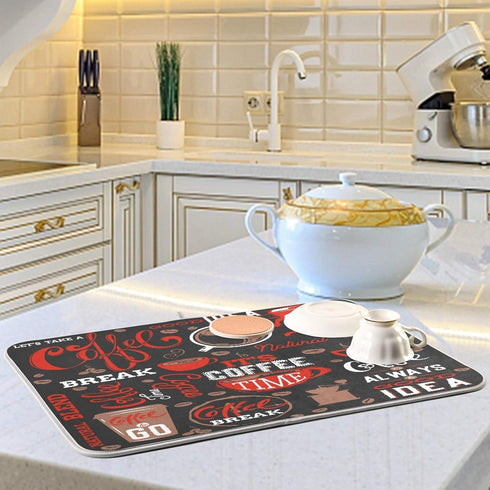 Coffee Theme Beans Dish Drying Mat for Kitchen Counter 18 x 24 Inch Absorbent Microfiber Dry Dishes Mats Drainer Mat Dish Drying Pad for Counterto...