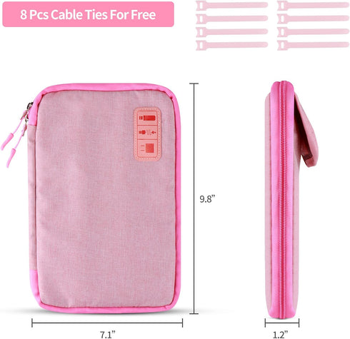 Cable Organizer Bag, Pink Travel Accessories Carry Cases Portable Cord Organizer Bag for Cable, Charger, Phone, USB, SD Card with 8pcs Cable Ties...