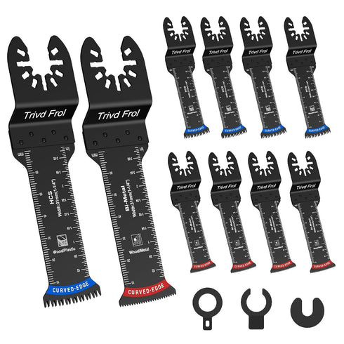 10PCS Extra Long Oscillating Saw Blades, Curved Edge Bi-Metal and Japanese Teeth Multitool Blades Precise Cut for Wood, Plastic, Nails, Metal, Fit...
