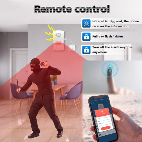 Smart Motion Sensor, WiFi Wireless Security Alarm, Home Security PIR Motion Detector with Free App Alerts, 110dB Sound and Light Alarm, 4 Alarm Mo...