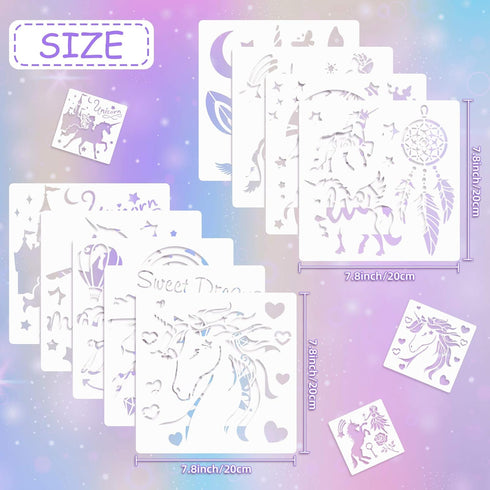9 Pieces Unicorn Stencils Painting Templates Craft for Arts Card Making Journal Scrapbooking DIY Furniture Wall Floor Painting on Wood Fabric (8 x...