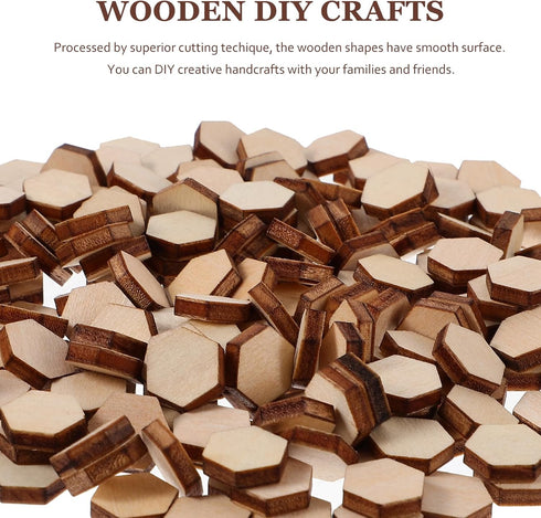 200PC 10MM Beech Wooden Hexagonal Pieces Ornaments Wooden Shapes Ornaments Embellishment DIY Crafts Decorations for Wedding Birthday Christmas...