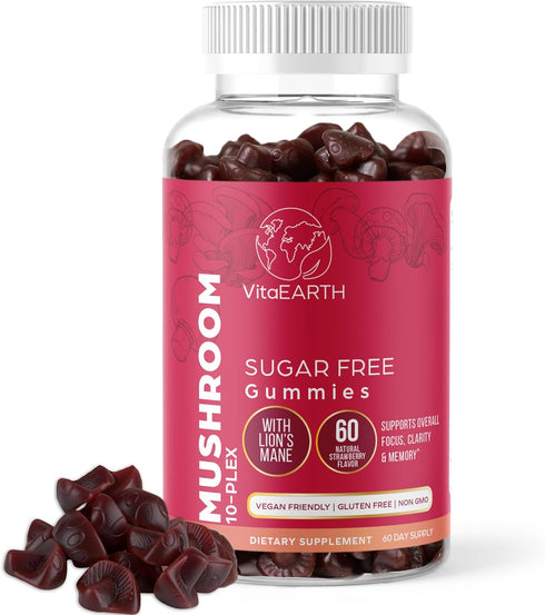 Mushroom Complex Gummies – 60-Count 2500mg Mushroom Gummies with Lion’s Mane, Reishi, Cordyceps, Shiitake, Chaga – Strawberry Gummy Supplement for...