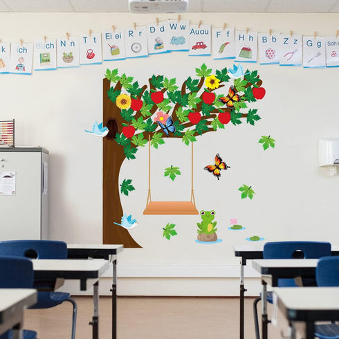 MALLMALL6 198Pcs Classroom Tree Bulletin Board Decor Seasonal Tree Summer Autumn Winter Spring Cutouts Border Set Four Seasons Chalkboard Wall Dec...