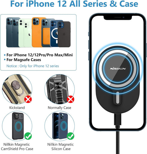 Wireless Car Charger, Nillkin Qi car Magnetic Charger for iPhone 13 Pro/12 Pro/12 Pro Max /13 Pro Max Air Vent Dashboard Car Phone Holder, Magneti...