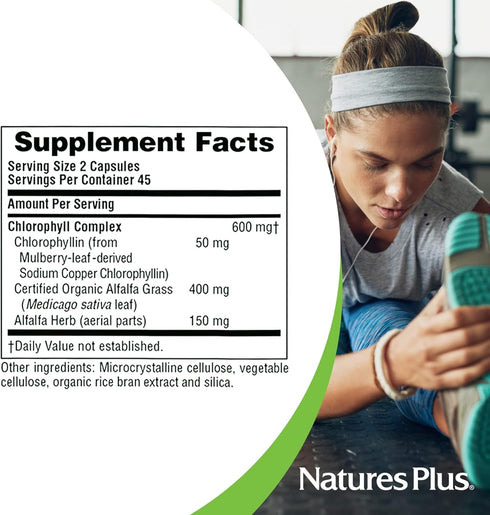 Natures Plus Chlorophyll Complex - 90 Capsules - 600 mg of Organic Alfalfa - Superfood Supplement & Antioxidant - Immune System Support, Boost Ene...