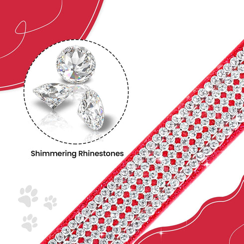 Apasiri Rhinestone Dog Collar for Small Dogs, Red Leather Dog Collar, Cute Dog Collar, Bling Dog Collars for Medium Dogs, Diamond Dog Collar Cat C...