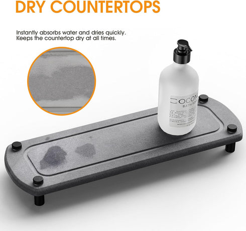 Instant Dry Bathroom Kitchen Sink Organizer, Diatomite Stone Drying Tray for Soap Dispenser, Sponge Brush and Toothbrush Cup, Countertop Fast Dryi...