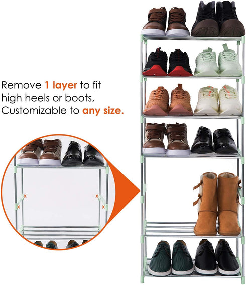 4-Tier Stackable Small Shoe Rack, Lightweight Shoe Shelf Storage Organizer for Entryway, Hallway and Closet (Green)...