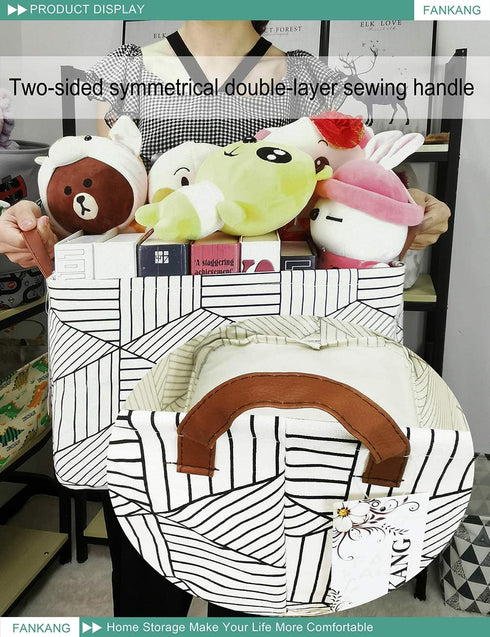 FANKANG Storage Basket,Nursery Hamper Canvas Laundry Basket Foldable with Waterproof PE Coating Storage, Office, Bedroom, Clothes,Toys (L, REC-Dia...