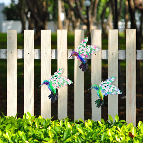 Metal Hummingbird Wall Decor, 12" Large Hanging Metal Birds Outdoor Wall Decor Art, Flowers Wings Hummingbird Decor for Garden Yard Patio Fence Li...