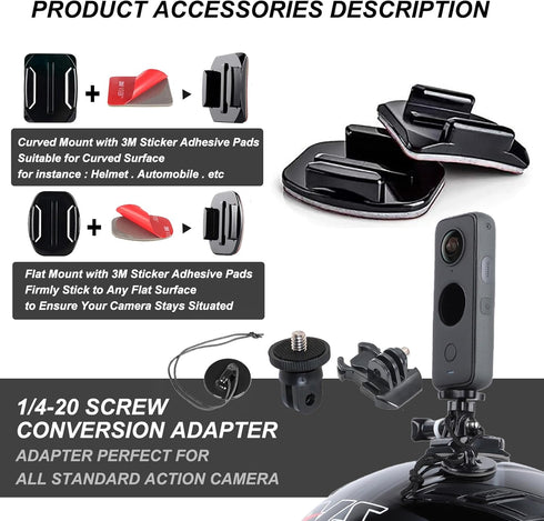 Helmet Sticky Mounts Adhesive Buckle Mount Accessory Kit for Insta360 ACE Pro X3 X2 X RS R GO 3 2, Basic Adapter Grab Bag accessories Compatible w...