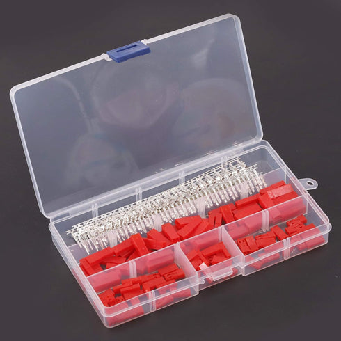 Hilitchi 300Pcs (50set) 2.54mm 2-Pin Female & Male Red Plug Housing Crimp Terminal Connector Kit Compatible with JST SYP...