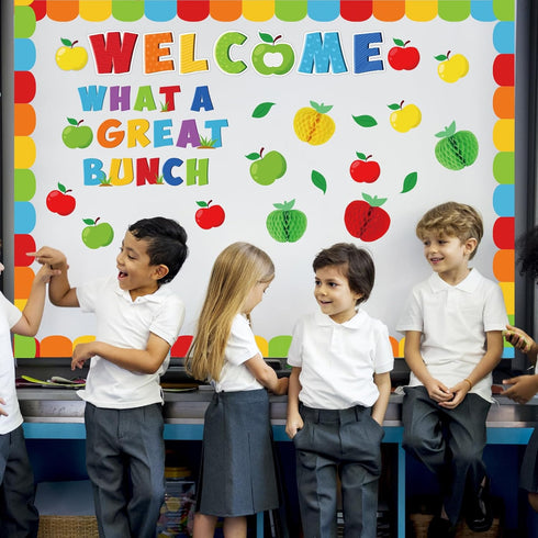 94Pcs Apple Bulletin Board Decoration Set Motivational Fruit Cut-Outs Welcome What A Great Bunch Red Truck Cut Out Apple Honeycomb Balls Border Tr...