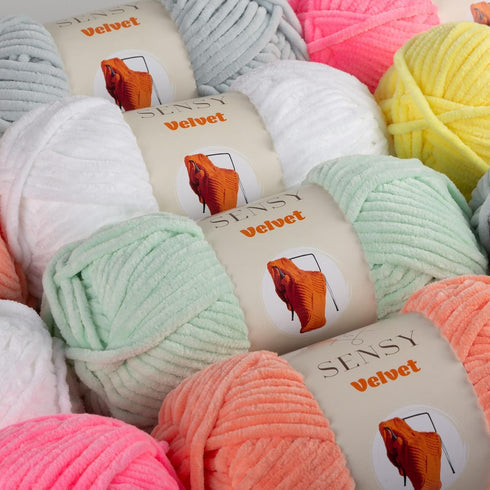 Sensy Velvet Yarn for Crocheting, Baby Blanket Yarn, Chenille Yarn, Amigurumi Yarn, 3.5 oz, 132 Yards, Gauge 5 Bulky (Beige)......