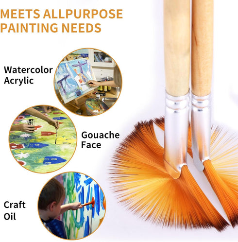 Prasacco 5 Pieces Fan Brush for Painting, Oil Acrylic Paint Brushes Artist Fan Brushes Nylon Hair Long Wood Handle Painting Brush for Acrylic Wate...