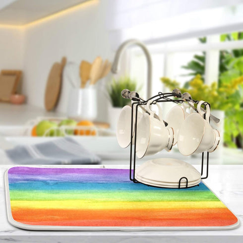 Colorful Stripe Rainbow Dish Drying Mat 18x24 inch Absorbent Reversible Microfiber Mat Dish Dry Pad Protector for Kitchen...