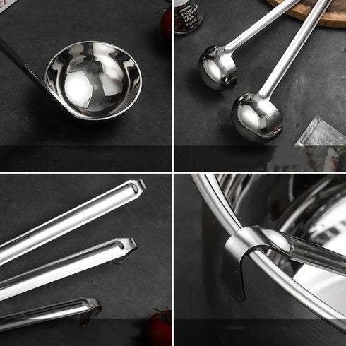 Stainless Steel Hooked Handle Ladle Set - 5 Pcs with Pouring Rim, Long Handle for Kitchen Cooking Soup Sauce (1oz, 2oz, 4oz, 6oz, 8oz)...