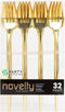 Party Bargains Disposable Plastic Salad Fork Flatware Utensils, 32 Pack, Gold, Novelty Modern Design Kitchen Silverware Cutlery for Household Dinn...