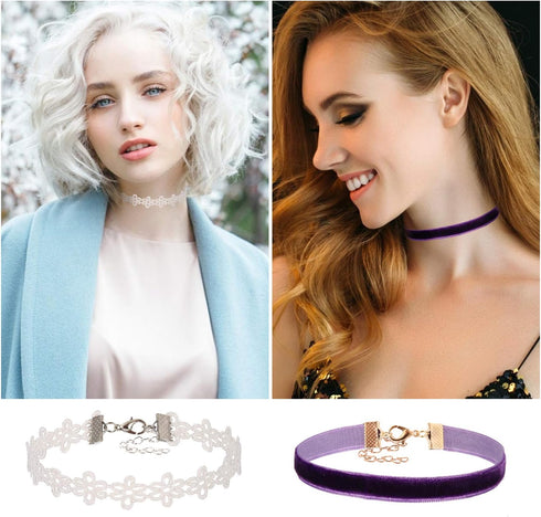 K&Q 52 PCS Choker Necklace, Classic Muti-Color Gothic Collar Choker Necklace Black White Cute Lace Velvet Choker Necklace Set for Girls and Women...