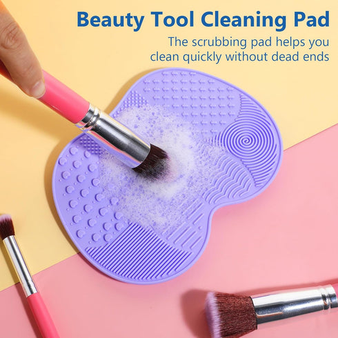 Makeup Brush Cleaner Mat Silicone Pad 2 Pcs Cosmetic Clean Brush Washing Tool Portable Suction Cup Rinse Color Removal Box Beauty Blender Multifun...