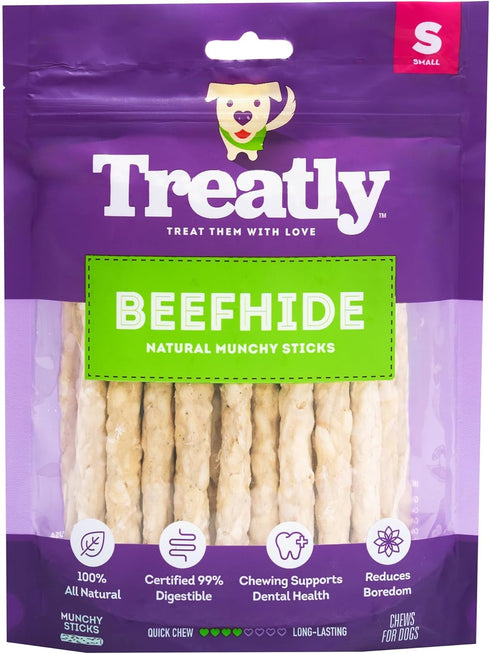 Beefhide Munchy Sticks 5" Dog Chew Treats - Natural Flavor, 40 Count/1 Pack...