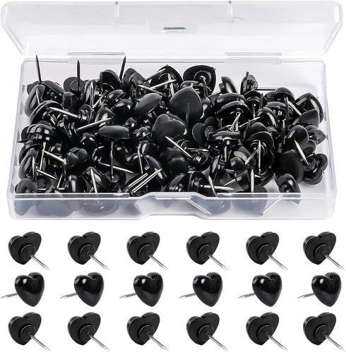 100pcs Push Pins, Plastic Pushpins Black Push Pins Heart Shaped Cute Thumb Tacks Decorative for Home School Office Notice Board Cork Board 0.47inc...