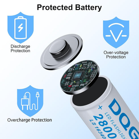 16340 Rechargeable Battery 2800mAh Button Top 4 Pack 3.7Volt 16340 Batteries for Headlamp Flashlight...