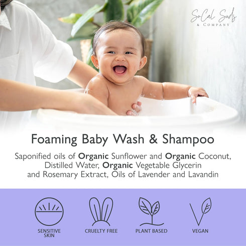 SoCal Suds & Company - 2-in-1 Organic Foaming Shampoo & Body Wash - Gentle Botanical Baby Wash and Shampoo for Sensitive Skin Bath - Nourishing So...