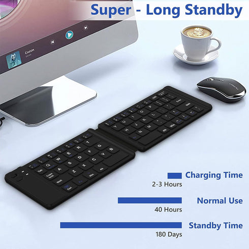 Foldable Bluetooth Keyboard, Portable Wireless Keyboard Rechargeable Full Size Ultra Slim Folding Keyboard Compatible iOS Android Windows Smartpho...
