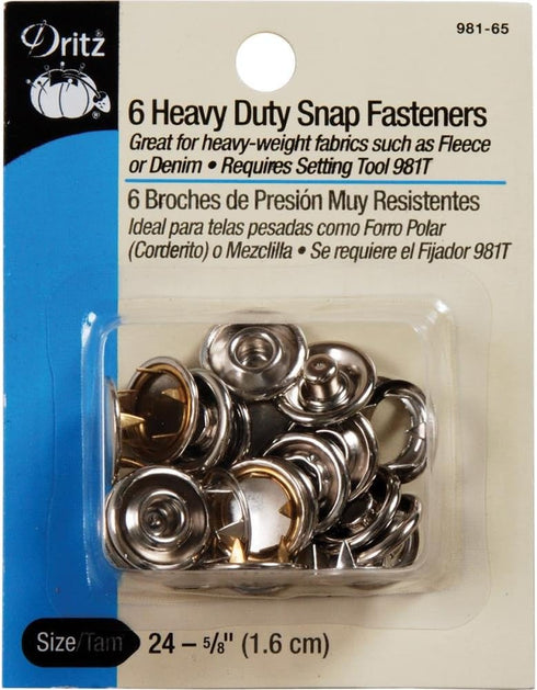 Dritz 981-65 Heavy Duty Snap Fasteners, Nickel, Size 24 (5/8-Inch) 6-Count...