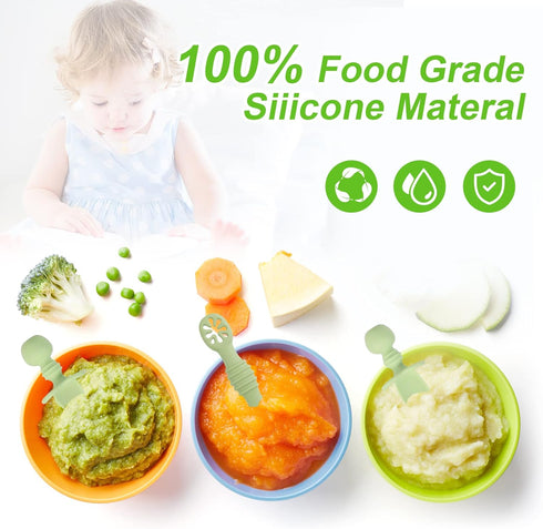 4pcs Silicone Baby Spoons Self Feeding 6+ Months, BPA Free Baby Led Weaning Spoons Training Spoon Toddler Self Feeding Utensils for 6-12 Months Ba...
