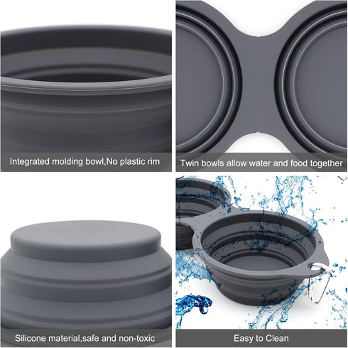 SLSON Collapsible Dog Bowls,Integrated Molding Dog Double Bowl No Plastic Rim 2 in 1 Foldable Pet Food & Water Bowl Cat Feeder Dish for Walking,Hi...
