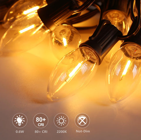 25 Pack C9 LED Replacement Light Bulb, C9 LED Bulbs for Christmas Outdoor String Lights, E17 Intermediate Base, Commercial Grade Holiday Bulbs 220...