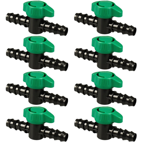 1/2 Inch Drip Irrigation Barbed Valve, 8 Pack 1/2" Drip Barbed Shut Off Valves for 1/2 in. Drip Irrigation Tubing (.570-. 620" ID), 1/2" in-Line C...